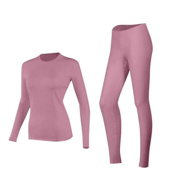 Fmbrln Thermal Underwear for Women Sets Fall Winter Crew Neck Solid Color Long Sleeve Tops and Long Pants 2 Piece Sets Plush Warm Cold Weather Base Layer Pink XL