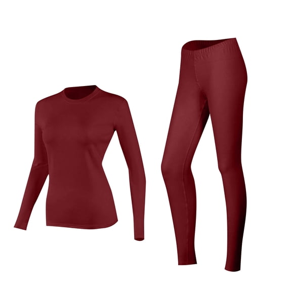 Fmbrln Thermal Underwear for Women Sets Fall Winter Crew Neck Solid Color Long Sleeve Tops and Long Pants 2 Piece Sets Plush Warm Cold Weather Base Layer Wine XL
