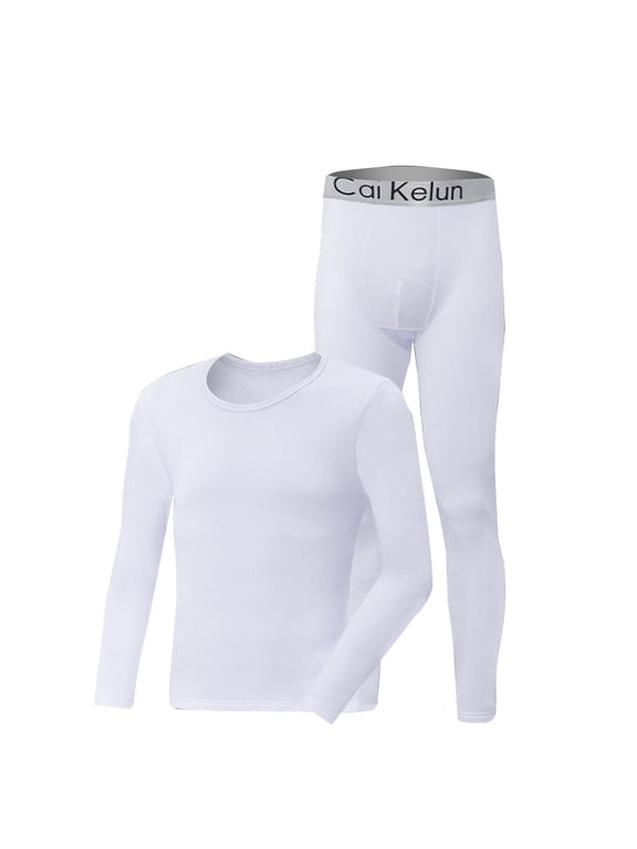 Thermal Underwear for Men Thin Long Sleeve Tops and Long Pants Soft Stretchy Base Layer Fall Winter Warm 2 Piece Sets White XL