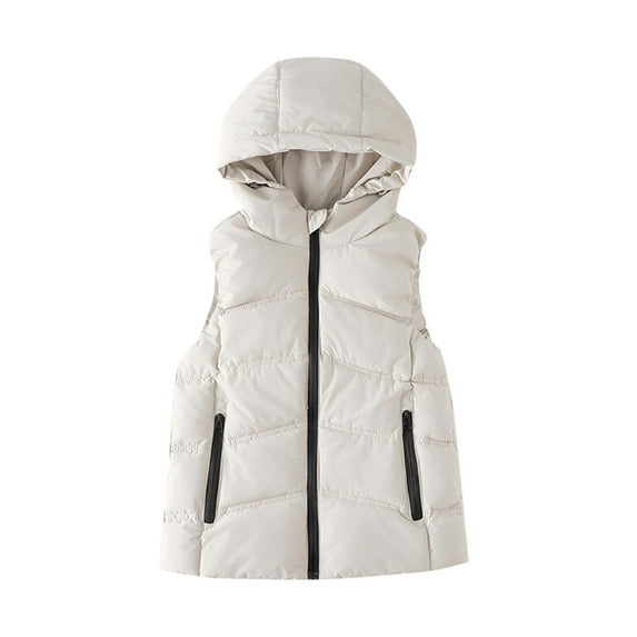Fmbrln Toddler Girls and Boys Puffer Vest with Hood Full Zip Up Sleeveless Jackets Fall Winter Padded Down Warm Vest with Zipper Pockets