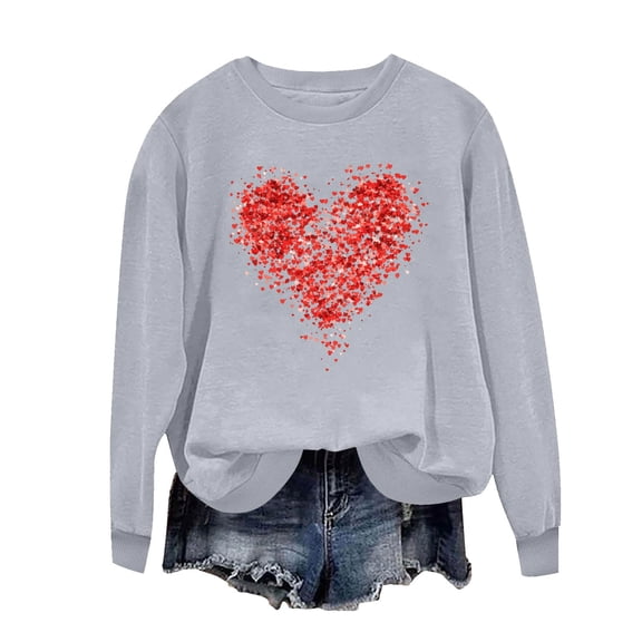 Fmbrln Valentines Day Sweatshirts for Women, Fashion Crew Neck Long Sleeve Valentines Shirts Casual Loose Heart Print Pullover Tops