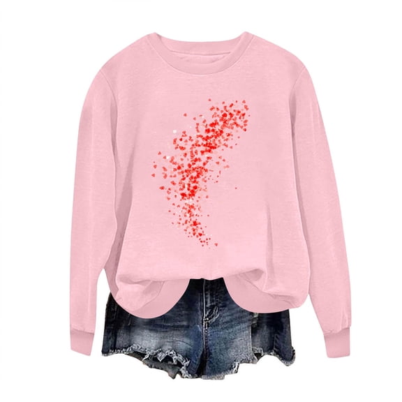 Fmbrln Valentines Day Sweatshirts for Women, Fashion Crew Neck Long Sleeve Valentines Shirts Casual Loose Heart Print Pullover Tops