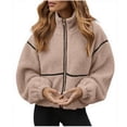 thumbnail image 1 of Fmbrln Winter Fleece Jackets for Women Full Zip Up Long Sleeve Stand Collar Cropped Jackets Fashion Warm Outwear Coat, 1 of 5