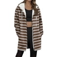 thumbnail image 1 of Fmbrln Women Long Fleece Jackets Full Zip Up Long Sleeve Stripe Print Hooded Jackets Fall Winter Thickened Warm Outwear with Pockets, 1 of 6