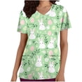 thumbnail image 1 of Fmbrln Women Plus Size Easter Scrubs Tops Short Sleeve V Neck Nursing Uniform with Pockets Fashion Easter Cute Bunny Funny Egg Print Workwear, 1 of 5