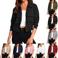 thumbnail image 1 of Fmbrln Women's Cropped Utility Jacket Lapel Collar Long Sleeve Button Front Lightweight Fall Jackets Drawstring Hem Outerwear with Pockets, 1 of 6