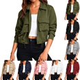 thumbnail image 1 of Fmbrln Women's Cropped Utility Jacket Lapel Collar Long Sleeve Button Front Lightweight Fall Jackets Drawstring Hem Outerwear with Pockets, 1 of 6