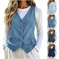 thumbnail image 1 of Fmbrln Women's Light Wash Denim Vest V Neck Button Down Sleeveless Jean Vest Trendy Vintage Denim Jacket Black XL, 1 of 6
