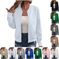 thumbnail image 1 of Fmbrln Women's Textured Knit Bomber Jacket Stand Collar Zip Up Jackets Long Sleeve Casual Trendy Fall Outerwear, 1 of 5