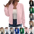 thumbnail image 1 of Fmbrln Women's Textured Knit Bomber Jacket Stand Collar Zip Up Jackets Long Sleeve Casual Trendy Fall Outerwear, 1 of 5