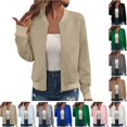 thumbnail image 1 of Fmbrln Women's Textured Knit Bomber Jacket Stand Collar Zip Up Jackets Long Sleeve Casual Trendy Fall Outerwear, 1 of 6