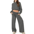 thumbnail image 1 of Fmbrln Womens 2 Piece Outfits Sweatsuits Long Sleeve Cropped Hoodies and Drawstring Elastic Waist Wide Leg Sweatpants Fall Winter Fashion Athletic Outfits Sets Dark Gray 2XL, 1 of 5