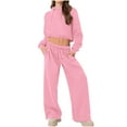 thumbnail image 1 of Fmbrln Womens 2 Piece Outfits Sweatsuits Long Sleeve Cropped Hoodies and Drawstring Elastic Waist Wide Leg Sweatpants Fall Winter Fashion Athletic Outfits Sets Pink L, 1 of 5