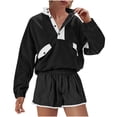 thumbnail image 1 of Fmbrln Womens 2 Piece Sweatsuit Sets 1/4 Button Long Sleeve Pullover Sweatshirts and Elastic Waist Athletic Shorts Sets Lounge Wotkout Outfits Black 2XL, 1 of 4