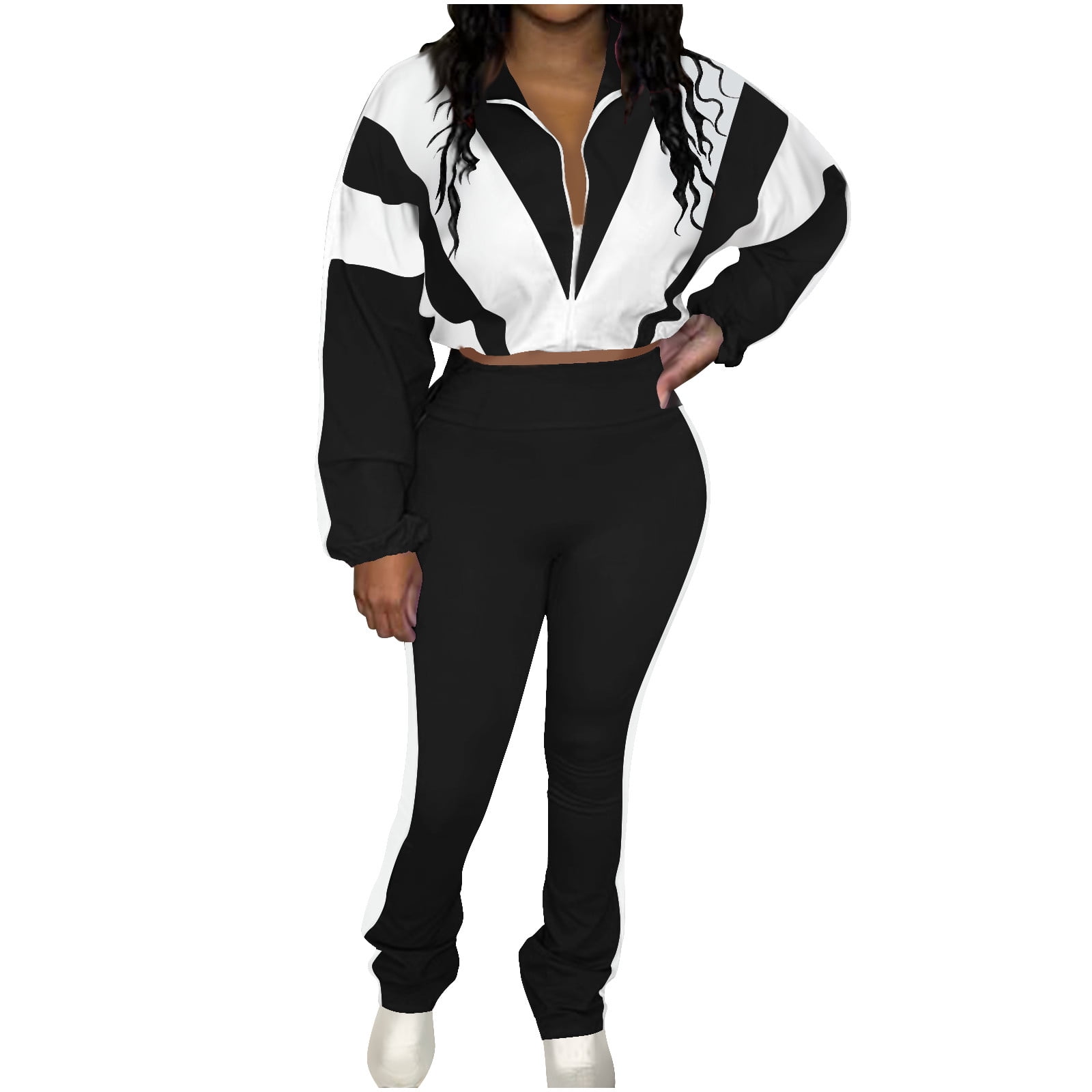 Women's 2 Piece snowy white crop zipper and joggers co-ord set