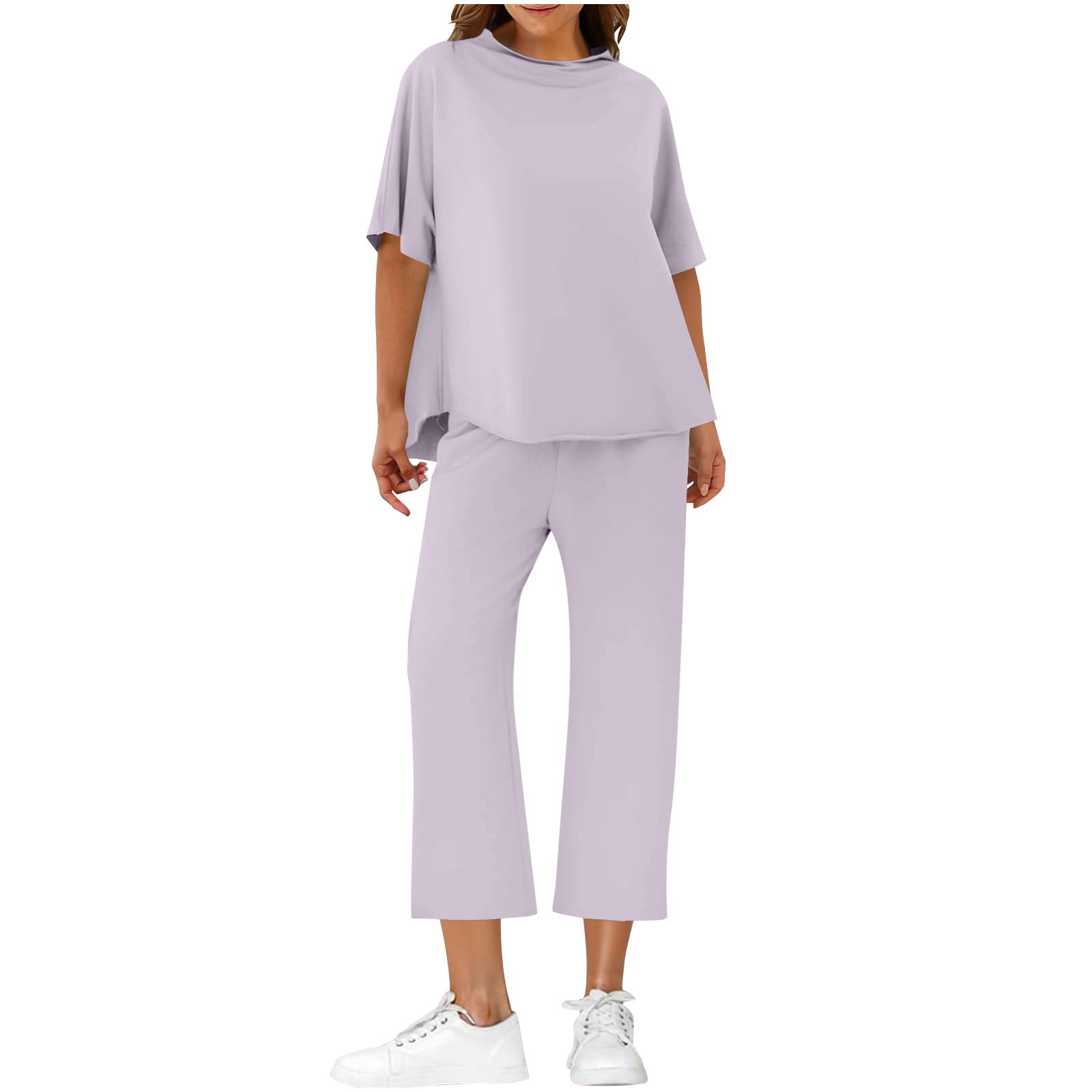 Fmbrln Womens 2 Piece Sweatsuit Sets Half Batwing Sleeve Crew Neck ...