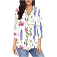 thumbnail image 1 of Fmbrln Womens 3/4 Sleeve Blouse Fashion V Neck Front Pleated Tops Casual Loose Floral Print Shirts White XL, 1 of 5