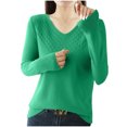 thumbnail image 1 of Fmbrln Womens Basic Knitted Sweaters Fall Winter Fashion Long Sleeve V Neck Sweaters Tops Casual Loose Solid Color Pullover Sweaters Green 2XL, 1 of 5