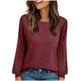 thumbnail image 1 of Fmbrln Womens Blouses Lightweight Breathable Sweaters Lace Patchwork Long Sleeve Crew Neck Work Tops Loose Comfy Pullover Tops Casual Dressy Blouses Wine XL, 1 of 4
