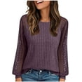 thumbnail image 1 of Fmbrln Womens Blouses Lightweight Breathable Sweaters Lace Patchwork Long Sleeve Crew Neck Work Tops Loose Comfy Pullover Tops Casual Dressy Blouses Purple XL, 1 of 4