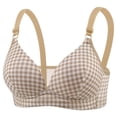 thumbnail image 1 of Fmbrln Womens Bra Plaid Thin Cup Push Up Bralette Adjustable Thin Straps Back Closure Padded Comfy Fashion Bras Brown 36, 1 of 4