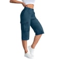 thumbnail image 1 of Fmbrln Womens Capri Cargo Pants Button Waisted Solid Color Summer Pants Wide Leg Fashion Casual Cropped Pants with Multi Pockets, 1 of 5