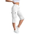 thumbnail image 1 of Fmbrln Womens Capri Cargo Pants Button Waisted Solid Color Summer Pants Wide Leg Fashion Casual Cropped Pants with Multi Pockets, 1 of 6