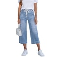 thumbnail image 1 of Fmbrln Womens Capri Jeans Pants Drawstring Waisted Summer Pants Wide Leg Fashion Casual Solid Color Cropped Pants, 1 of 7