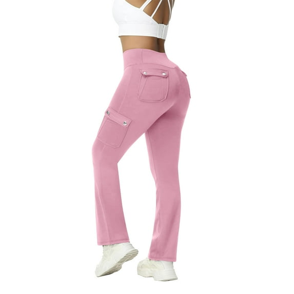Fmbrln Womens Cargo Pants Casual Drawstring Stretchy Waist Multipockets Work Pants Lounge Straight Leg Pants Comfy Workout Athletic Pants Pink L