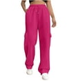 thumbnail image 1 of Fmbrln Womens Cargo Sweatpants Drawstring Elastic Waist Multi Pockets Joggers Wide Leg Pants Casual Comfy Running Athletic Pants Hot Pink XL, 1 of 5