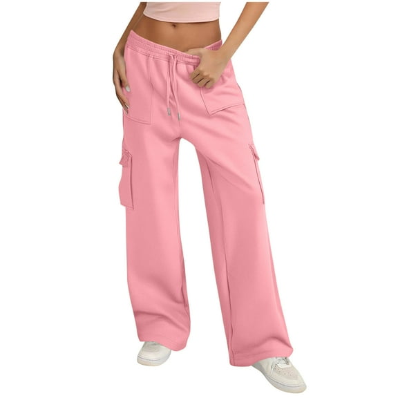 Fmbrln Womens Cargo Sweatpants Drawstring Elastic Waist Multipockets Work Pants Casual Baggy Running Athletic Joggers Pants Pink M