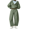 thumbnail image 1 of Fmbrln Womens Casual 2 Piece Outfits Sweatsuits Full Zip Up Long Sleeve Hoodies with Pockets and Drawstring Elastic Waist Wide Leg Sweatpants Fall Winter Fashion Athletic Outfits Sets Green L, 1 of 5