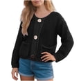 thumbnail image 1 of Fmbrln Womens Casual Knitted Cardigan Sweaters Long Sleeve Button Open Front Cardigans Loose Comfy Solid Color Cardigans Coat Black L, 1 of 5