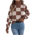 thumbnail image 1 of Fmbrln Womens Casual Knitted Sweaters Long Sleeve Turtleneck Plaid Sweaters Tops Fall Winter Fashion Pullover Sweaters Coffee M, 1 of 5
