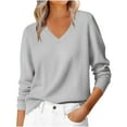 thumbnail image 1 of Fmbrln Womens Casual Lightweight Sweaters Long Sleeve V Neck Sweaters Loose Soft Comfy Solid Color Basic Pullover Tops Fall Fashion Clothes Gray S, 1 of 5