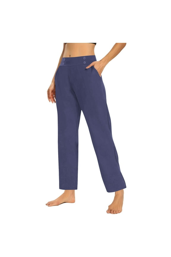 Womens Casual Pants Fashion Stretchy Waist Work Pants Straight Leg Pants Loose Comfy Yoga Athletic Pants Lounge Trousers Navy M