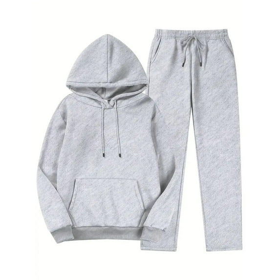 Fmbrln Womens Casual Solid 2 Piece Athletic Outfits Sets Long Sleeve Hooded Sweatshirts with Pockets and Drawstring Elastic Waist Sweatpants Fall Winter Fashion Sweatsuits Gray L
