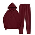 thumbnail image 1 of Fmbrln Womens Casual Solid 2 Piece Sweatsuits Long Sleeve Hooded Sweatshirts with Pockets and Drawstring Elastic Waist Sweatpants Fall Winter Fashion Athletic Outfits Sets Wine L, 1 of 5