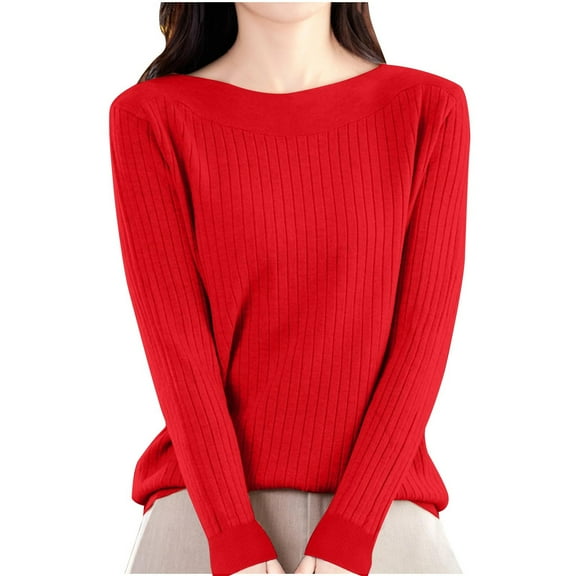 Fmbrln Womens Casual Solid Basic Knitted Sweaters Fall Winter Fashion Long Sleeve Crew Neck Pullover Tops Loose Comfy Sweaters Red XL