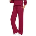 thumbnail image 1 of Fmbrln Womens Casual Solid Ribbed Knitted Sweatpants Drawstring Elastic Waist Joggers Pants Lounge Straight Leg Pants Loose Comfy Athletic Pants with Pockets Hot Pink S, 1 of 4