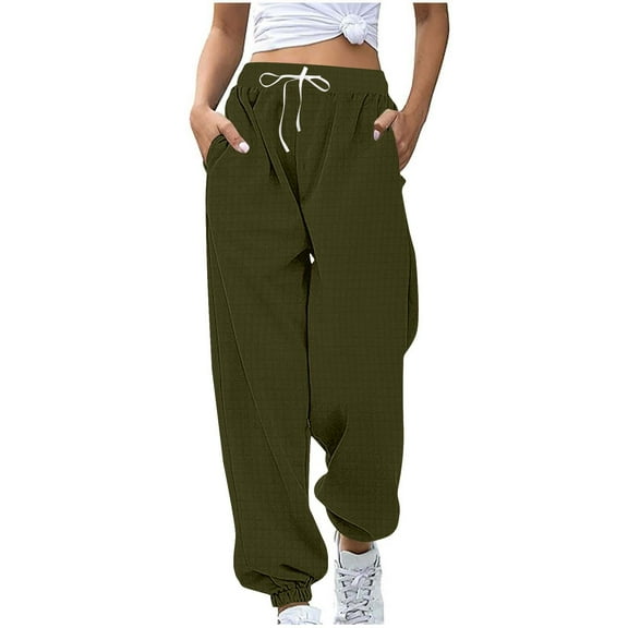 Fmbrln Womens Casual Solid Sweatpants Drawstring Elastic Waist Joggers Pants Loose Comfy Athletic Pants with Pockets Army Green M