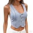 thumbnail image 1 of Fmbrln Womens Casual Waist-Defining Cropped V-Neck Jean Vest Solid Color Washed Denim Jacket with Rivets, 1 of 4