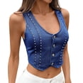 thumbnail image 1 of Fmbrln Womens Casual Waist-Defining Cropped V-Neck Jean Vest Solid Color Washed Denim Jacket with Rivets, 1 of 4