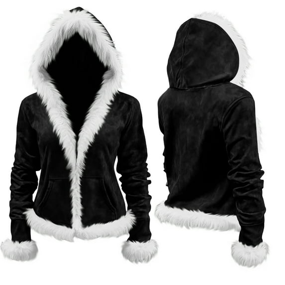 Fmbrln Womens Christmas Hoodies Fashion Christmas Color Block Hooded Sweatshirts Jackets Soft Comfy Fuzzy Cardigan Coat