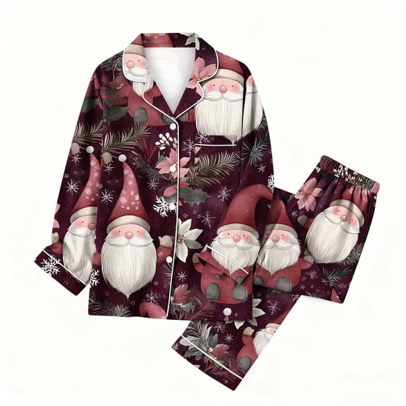 Fmbrln Womens Christmas Pajamas Sets Fashion Christmas Print Long Sleeve Button Turndown Collar Shirts and Wide Leg Pajamas Pants Sets Comfy Home Sleepwear Sets Festival Party Sets