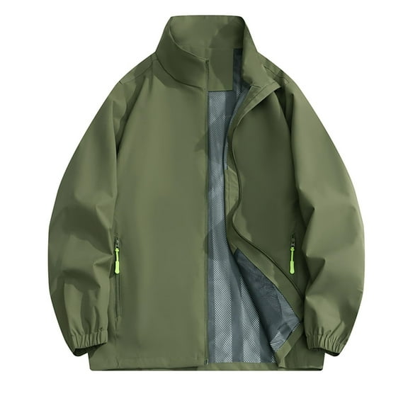 Fmbrln Womens Collared Long Sleeve Motorcycle Jacket Solid Color Zipper Waterproof Raincoat with Pockets