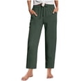 thumbnail image 1 of Fmbrln Womens Cotton Casual Pants Drawstring Elastic Waist Work Pants Loose Comfy Solid Trousers with Pockets Army Green XL, 1 of 5