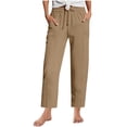 thumbnail image 1 of Fmbrln Womens Cotton Casual Pants Drawstring Elastic Waist Work Pants Loose Comfy Solid Trousers with Pockets Khaki M, 1 of 5