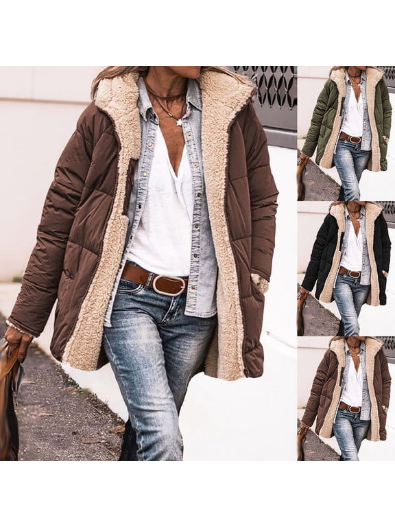Womens Cotton Long Hooded Parka Puffer Jacket Fleece Lined Zip Up Quilted Padded Coat Winter Warm Outwear with Pocket Army Green L