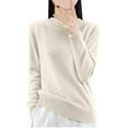 thumbnail image 1 of Fmbrln Womens Crew Neck Long Sleeve Knitted Sweaters Fall Fashion Casual Solid Color Shirts Loose Comfy Pullover Tops Beige M, 1 of 3